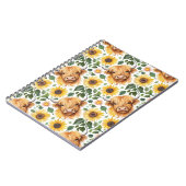 かわいいハイランド牛と黄色のひまわり花 ノートブック (左側)