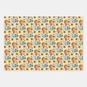 かわいいハイランド牛と黄色のひまわり花 ラッピングペーパーシート (正面3)