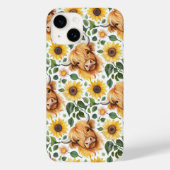 かわいいハイランド牛と黄色のひまわり花 Case-Mate iPhoneケース (裏面)
