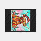 かわいいハイランド牛のクリスマスイルミネーション メリークリスマス牛 フリースブランケット (正面(横))