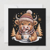 かわいいハイランド牛のクリスマスツリー ホットココア コジー シーズンカード (正面)