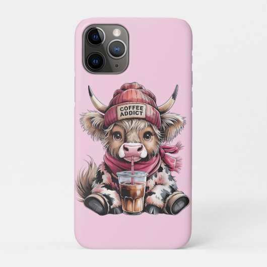 かわいいハイランド牛のコーヒー中毒おもしろい飲みコーヒー Case-Mate iPhoneケース (裏)
