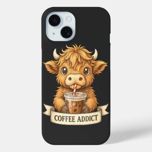 かわいいハイランド牛のコーヒー中毒おもしろい飲みコーヒー Case-Mate iPhoneケース (裏面)