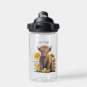 かわいいハイランド牛のフローラ黄色ひまわり名 ウォーターボトル (背面)