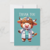 かわいいハイランド牛の医師のメッセージを追加 サンキューカード (正面)