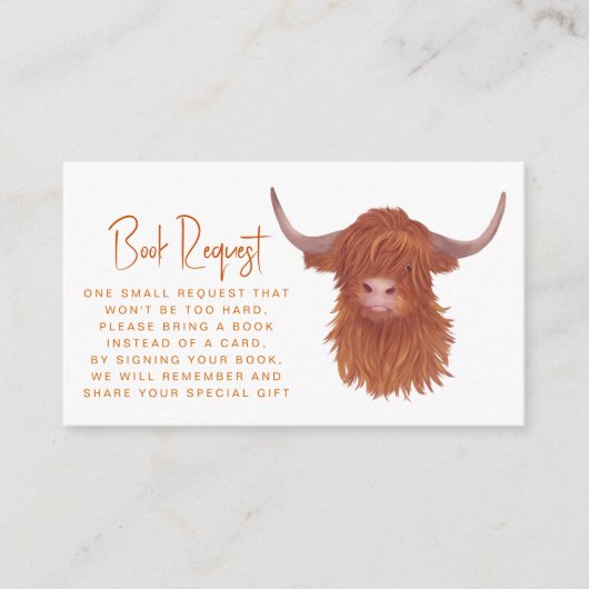 かわいいハイランド牛の本リクエスト赤ちゃんシャワー エンクロージャーカード (正面)