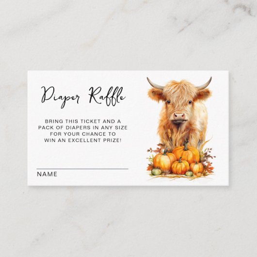 かわいいハイランド牛の秋の赤ちゃんシャワーおむつラッフル エンクロージャーカード (正面)