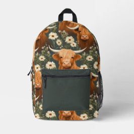 かわいいハイランド牛の花柄 プリントバックパック