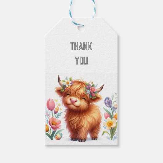 かわいいハイランド牛の誕生日 ギフトタグ (正面)