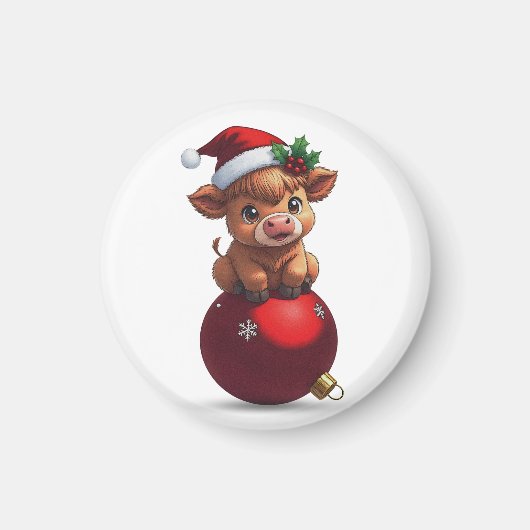 かわいいハイランド牛の赤ちゃんが座っている マグネット (正面)