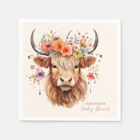 かわいいハイランド牛の赤ちゃんシャワー スタンダードカクテルナプキン (正面)