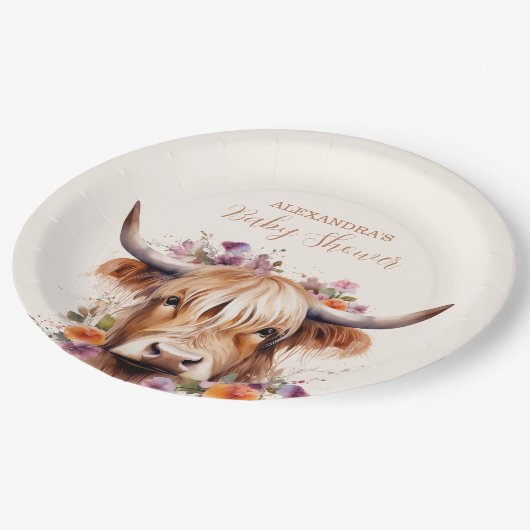 かわいいハイランド牛の赤ちゃんシャワー ペーパープレート (アングル)