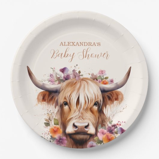 かわいいハイランド牛の赤ちゃんシャワー ペーパープレート (正面)