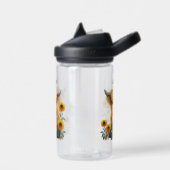 かわいいハイランド牛の黄色いフローラひまわり名 ウォーターボトル (左面)