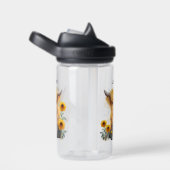 かわいいハイランド牛の黄色いフローラひまわり名 ウォーターボトル (右面)