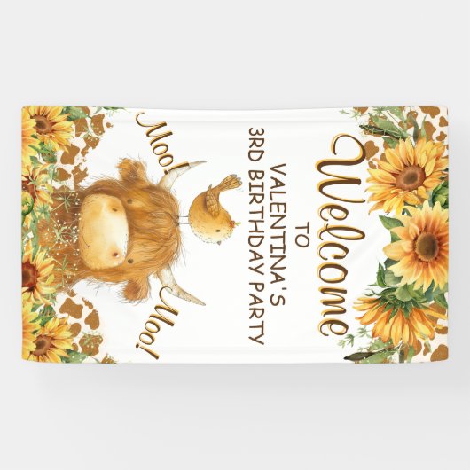 かわいいハイランド牛ひまわりモーパーティーへようこそ 横断幕 (横)