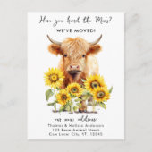 かわいいハイランド牛ひまわり花新しいアドレス移動 案内ポストカード (正面)