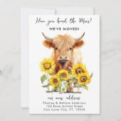 かわいいハイランド牛ひまわり花新しいアドレス移動 案内状 (正面)