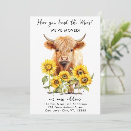 かわいいハイランド牛ひまわり花新しいアドレス移動 案内状 (スタンド正面)