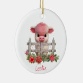 かわいいハイランド牛ふくらはぎクリスマスパーソナライズされたの名前 セラミックオーナメント (右)