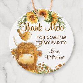 かわいいハイランド牛プリント鳥ひまわり感謝していのモー花 フェイバータグ