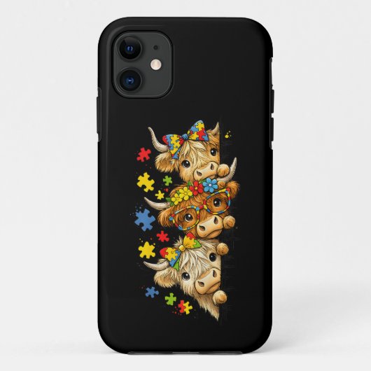 かわいいハイランド牛自閉症啓発パズルピース Case-Mate iPhoneケース (裏面)