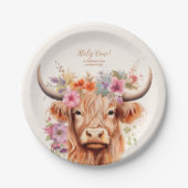 かわいいハイランド牛1歳の誕生日 ペーパープレート (正面)