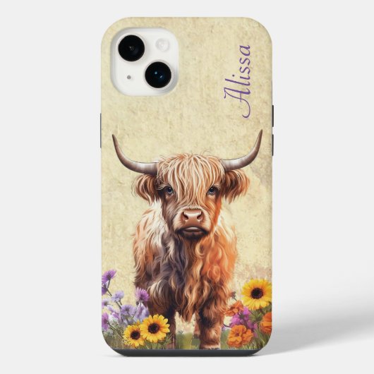 かわいいハイランド牛（名字） iPhoneケース (裏面)