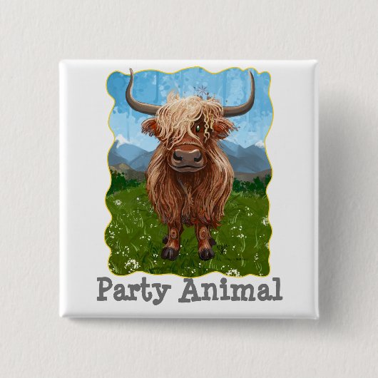 かわいいハイランド牛 缶バッジ (正面)