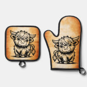 かわいいハイランド牛 鍋つかみ&鍋敷きセット (正面)