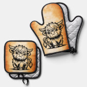 かわいいハイランド牛 鍋つかみ&鍋敷きセット (正面/裏面)