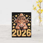 かわいいハイランド牛 2026年あけましておめでとうTシャツ 面白い カード (黄色い花)