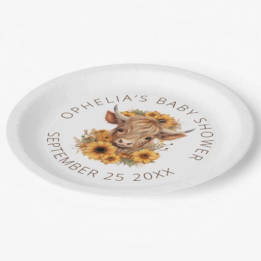 かわいいハイランド素朴カウヒマワリ赤ちゃんシャワー ペーパープレート (アングル)
