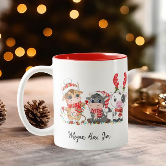かわいいハイランド3牛ふくらはぎクリスマスサンタハット ツートーンマグカップ