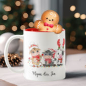 かわいいハイランド3牛ふくらはぎクリスマスサンタハット ツートーンマグカップ