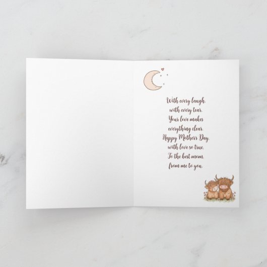 かわいいハイランド・カウとママ 愛してるよ お母さんの日 カード (内部)
