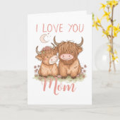 かわいいハイランド・カウとママ 愛してるよ 母の日 カード (黄色い花)