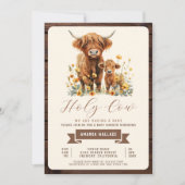 かわいいハイランド・カウと黄色の野の花のベイビーシャワー 招待状 (正面)