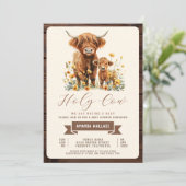 かわいいハイランド・カウと黄色の野の花のベイビーシャワー 招待状 (スタンド正面)