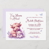 かわいいハイランド・カウの花のベビーシャワー 招待状 (正面/裏面)