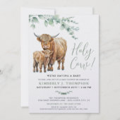 かわいいハイランド・カウ ユーカリグリーン ベビーシャワー 招待状 (正面)