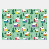 かわいいハウスをテーマにしたクリスマスパターン ラッピングペーパーシート (正面3)