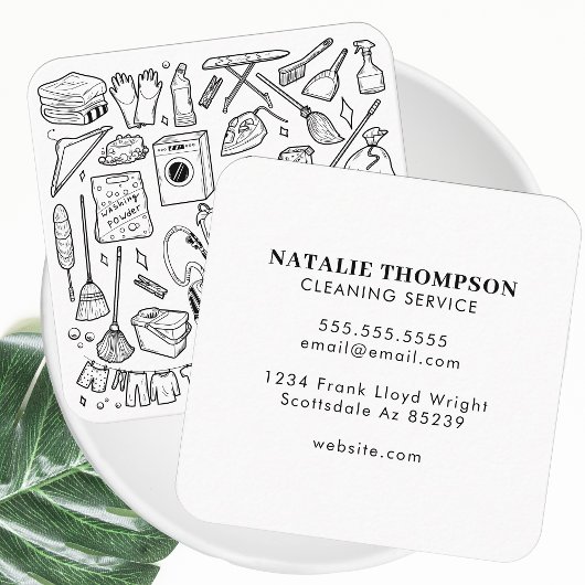 かわいいハウスクリーナーメイドハウスキーピングクリーニング スクエア名刺