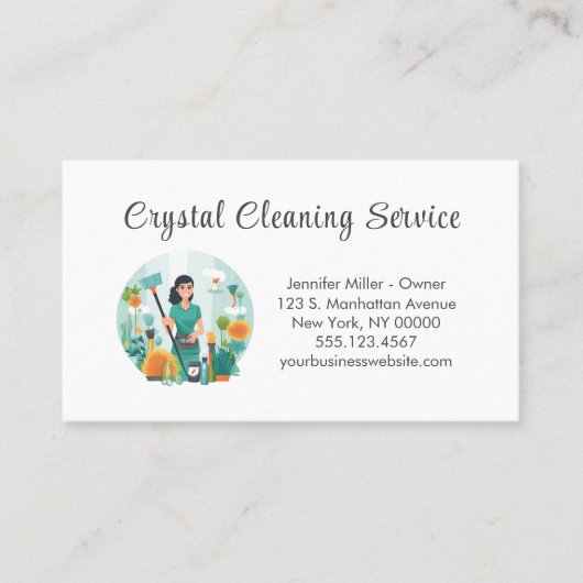 かわいいハウスクリーニングのメイドサービス用品 名刺 (正面)