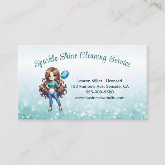 かわいいハウスクリーニングのメイドサービス輝き 名刺 (正面)