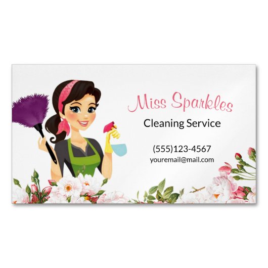 かわいいハウスクリーニングサービスフローラメイド マグネット名刺 (正面)