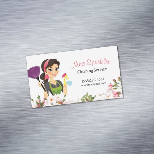 かわいいハウスクリーニングサービスフローラメイド マグネット名刺 (インサイチュ)