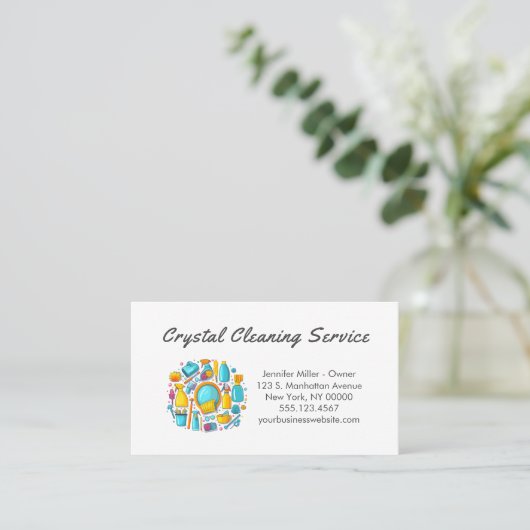 かわいいハウスクリーニングサービス用品 名刺 (スタンド正面)