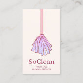 かわいいハウスクリーニングメイドサービスピンクグリッターモップ 名刺 (正面)