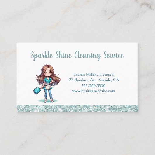 かわいいハウスクリーニング輝くメイドサービス 名刺 (正面)